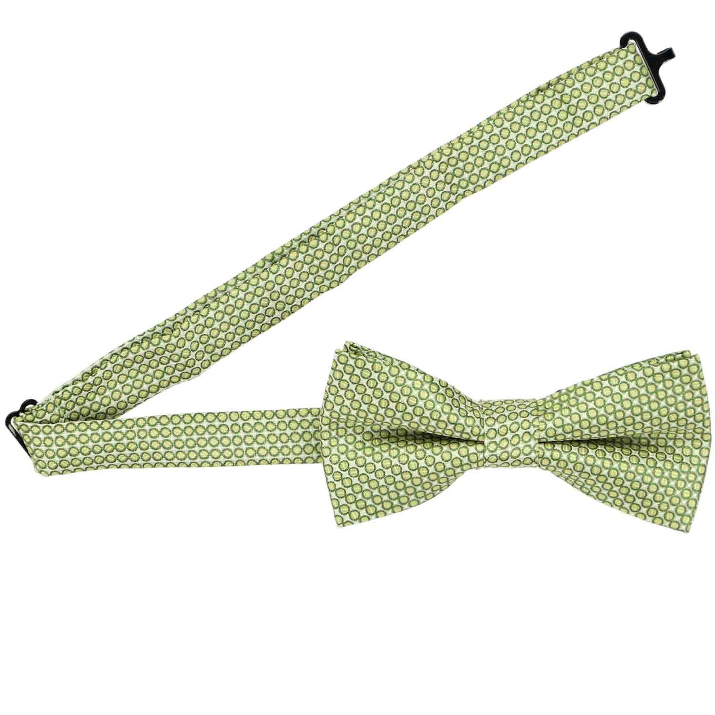 Open band collar on a subtle apple green pattern bow tie